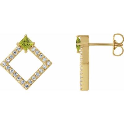 14K Yellow Gold Peridot & 1/3 CTW Diamond Earrings         