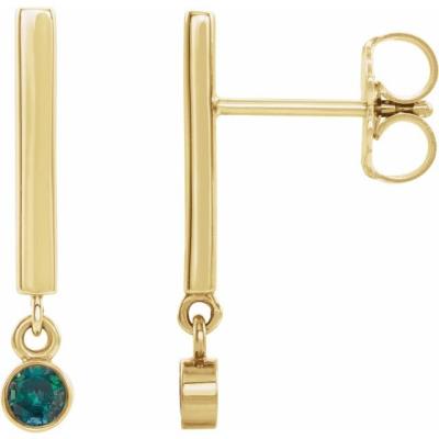 14K Yellow Gold Alexandrite Bar Earrings