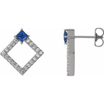 14K White Blue Sapphire & 1/3 CTW Diamond Earrings        