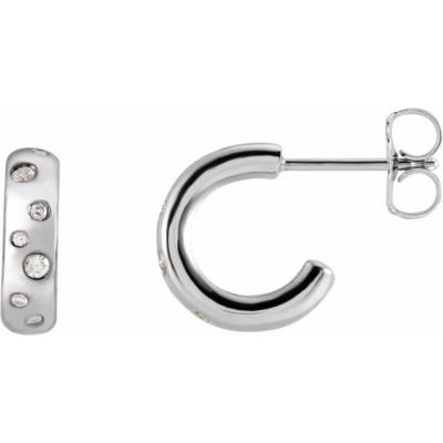 14K White 1/8 CTW Diamond Hoop Earrings
