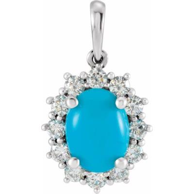 14K White Turquoise & 1/3 CTW Diamond Pendant