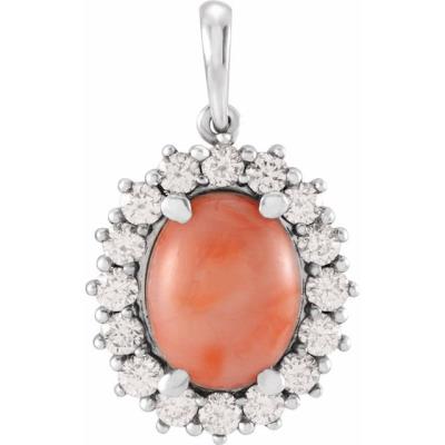 14K White Pink Coral & 1/2 CTW Diamond Pendant