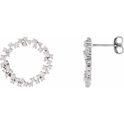 14K White 3/4 CTW Diamond Circle Earrings