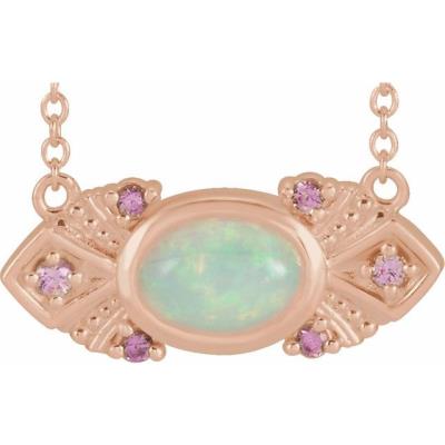 14K Rose Ethiopian Opal & Pink Sapphire Vintage-Inspired 16" Necklace