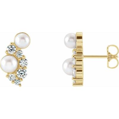 14K Yellow Gold Akoya Cultured Pearls & 1/2 CTW Diamond Earrings