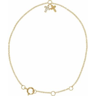 14K Yellow Gold .03 CTW Diamond Cross 5-7" Bracelet