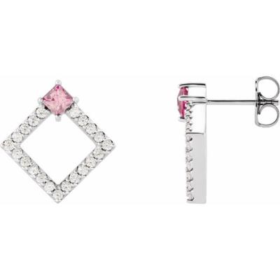 14K White Pink Tourmaline & 1/3 CTW Diamond Earrings           