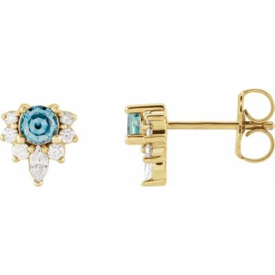 14K Yellow Gold Aquamarine & 1/6 CTW Diamond Earrings