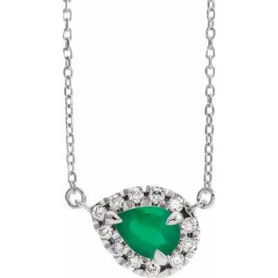 14K White Emerald & 1/6 CTW Diamond 18" Necklace