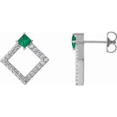 14K White Emerald & 1/3 CTW Diamond Earrings          