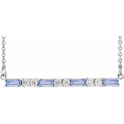 14K White Tanzanite & 1/5 CTW Diamond Bar 16-18" Necklace   