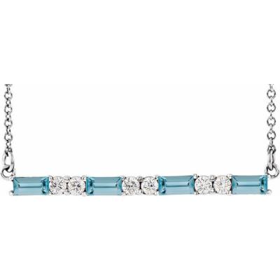 14K White Aquamarine & 1/5 CTW Diamond Bar 16-18" Necklace         
