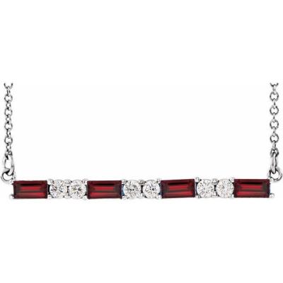 14K White Garnet & 1/5 CTW Diamond Bar 16-18" Necklace       