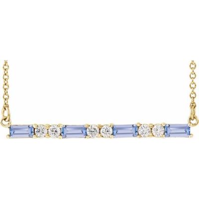 14K Yellow Gold Tanzanite & 1/5 CTW Diamond Bar 16-18" Necklace   
