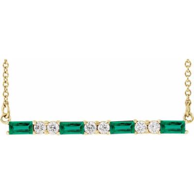 14K Yellow Gold Emerald & 1/5 CTW Diamond Bar 16-18" Necklace      