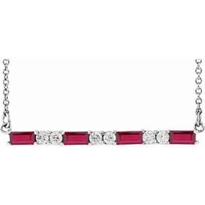 14K White Ruby & 1/5 CTW Diamond Bar 16-18" Necklace   