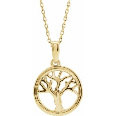 Ladies 14K Yellow Gold Tree of Life 16-18" Necklace