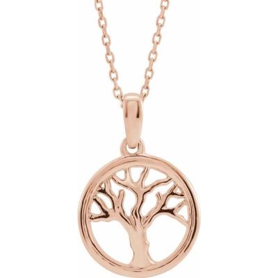 Ladies 14K Rose Tree of Life 16-18" Necklace