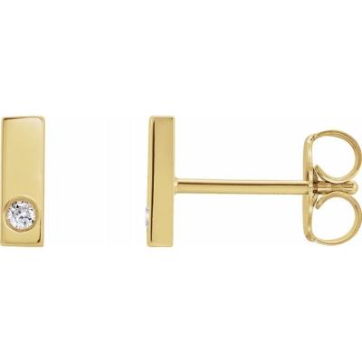 14K Yellow Gold .03 CTW Diamond Bar Earring