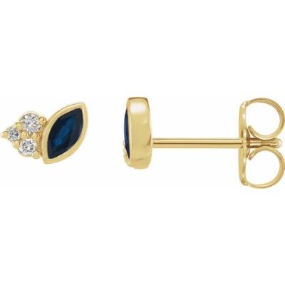 14K Yellow Gold Blue Sapphire &  .05 CTW Diamond Earrings