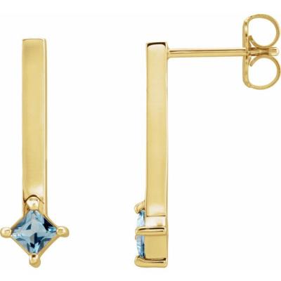 14K Yellow Gold London Blue Topaz Bar Drop Earrings
