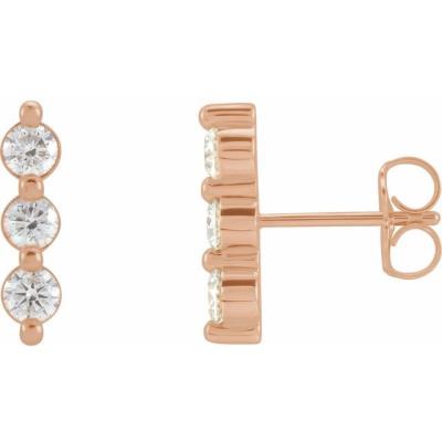 14K Rose 5/8 CTW Diamond Three-Stone Bar Earrings