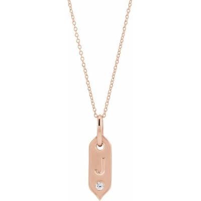 14K Rose Initial J .05 CT Diamond 16-18" Necklace