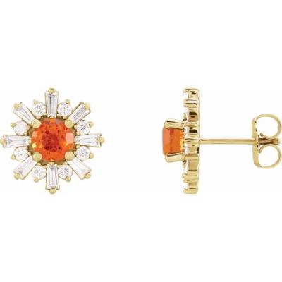 14K Yellow Gold  Fire Opal & 3/4 CTW Diamond Earrings 