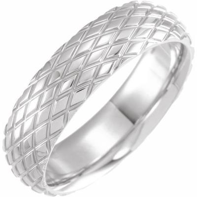 Mens 14K White 6 mm Rhombus Patterned Band Size 10