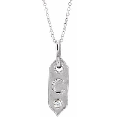 14K White Initial C .05 CT Diamond 16-18" Necklace