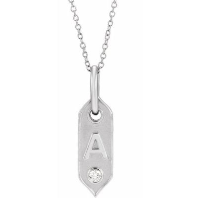 14K White Initial A .05 CT Diamond 16-18" Necklace