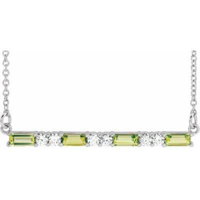 14K White Peridot & 1/5 CTW Diamond Bar 16-18" Necklace   