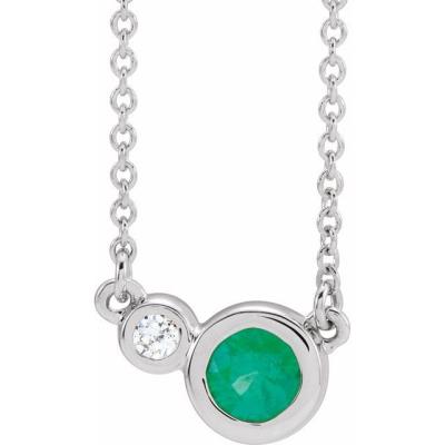 14K White Chatham® Created Emerald & .03 CTW Diamond 18" Necklace       