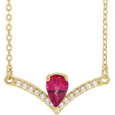 Ladies 14K Yellow Gold Chatham® Lab-Created Ruby & .08 CTW Diamond 18" Necklace     