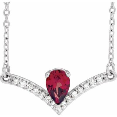 Ladies 14K White Mozambique Garnet & .08 CTW Diamond 18" Necklace               