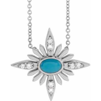 14K White Turquoise & .08 CTW Diamond Celestial 16-18" Necklace