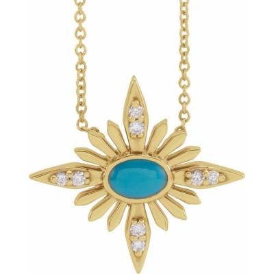 14K Yellow Gold Turquoise & .08 CTW Diamond Celestial 16-18" Necklace