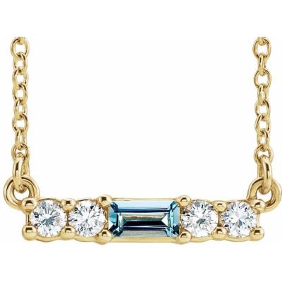 14K Yellow Gold Aquamarine & 1/5 CTW Diamond 16" Necklace    