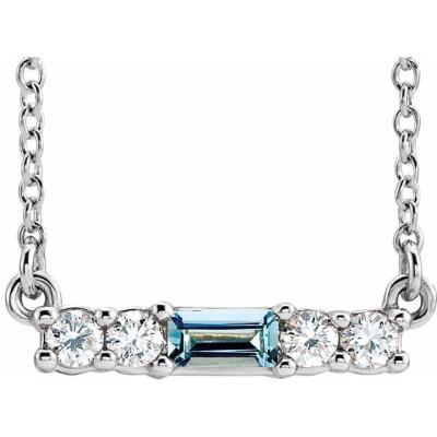 14K White Aquamarine & 1/5 CTW Diamond 18" Necklace    
