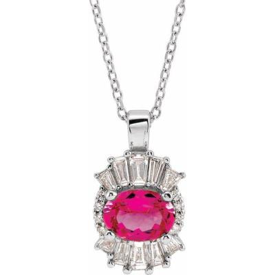 14K White Pink Tourmaline & 1/3 CTW Diamond 16-18" Necklace
