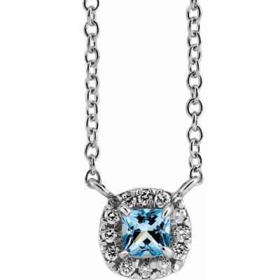 14K White Aquamarine & .05 CTW Diamond 18" Necklace