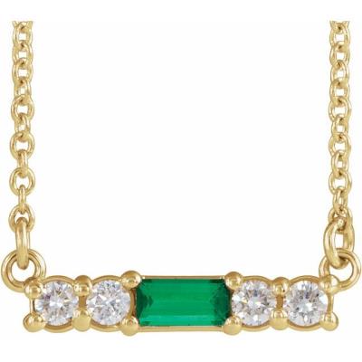 14K Yellow Gold Emerald & 1/5 CTW Diamond 18" Necklace      