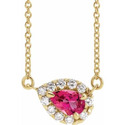 14K Yellow Gold Pink Tourmaline & 1/6 CTW Diamond 18" Necklace