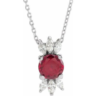 14K White Chatham® Created Ruby & 1/4 CTW Diamond Necklace