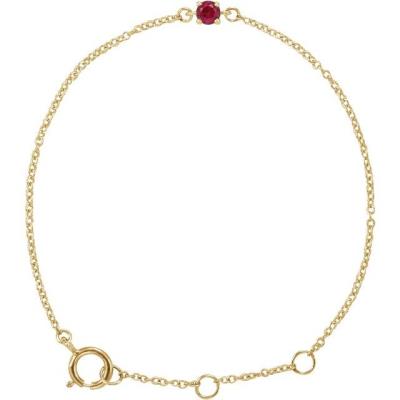 14K Yellow Gold Imitation Ruby Youth Birthstone 4 1/2-5 1/2" Bracelet