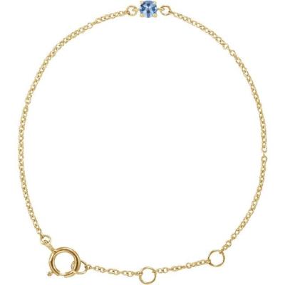 14K Yellow Gold Imitation Aquamarine Youth Birthstone 4 1/2-5 1/2" Bracelet