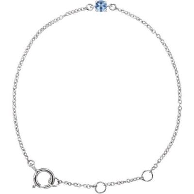 14K White Imitation Aquamarine Youth Birthstone 4 1/2-5 1/2" Bracelet