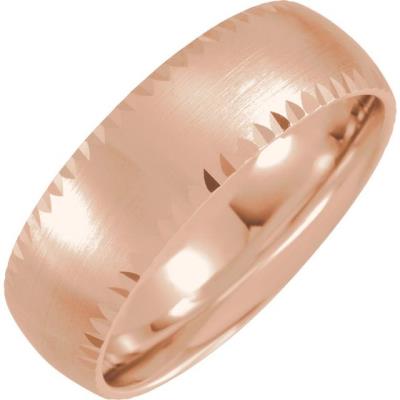 Mens 14K Rose 7 mm Faceted Edge Band with Satin Finish Size 10
