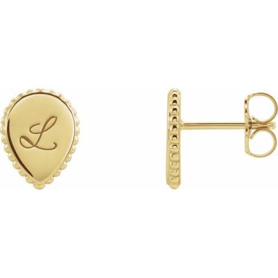 14K Yellow Gold Engravable Beaded Earrings  