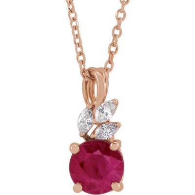 14K Rose Chatham® Created Ruby & 1/10 CTW Diamond 16-18" Necklace 